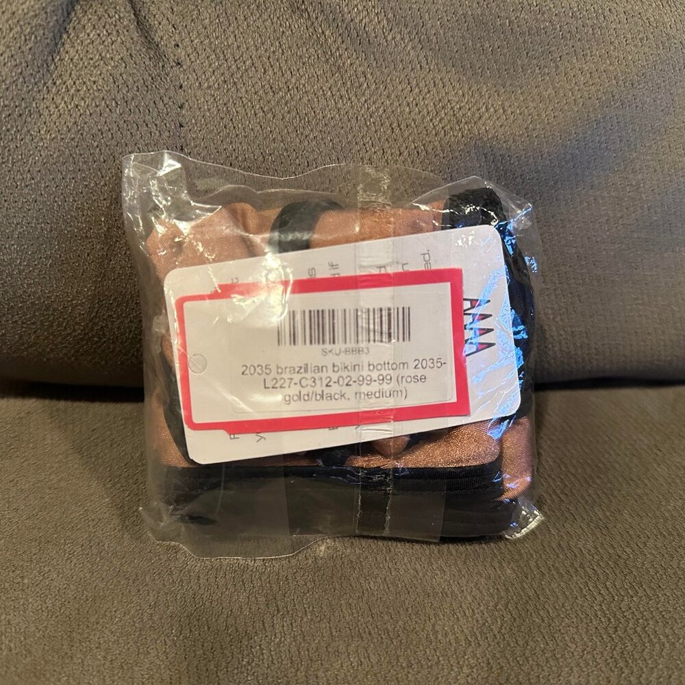 NWT Wicked Weasel Serendipity 2035 Brazilian Bikini Bottom Rose Gold/Black Med